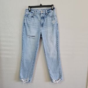 Good American Good Boy Light Blue Distressed Ankle Jeans, Womens Size 4/27
